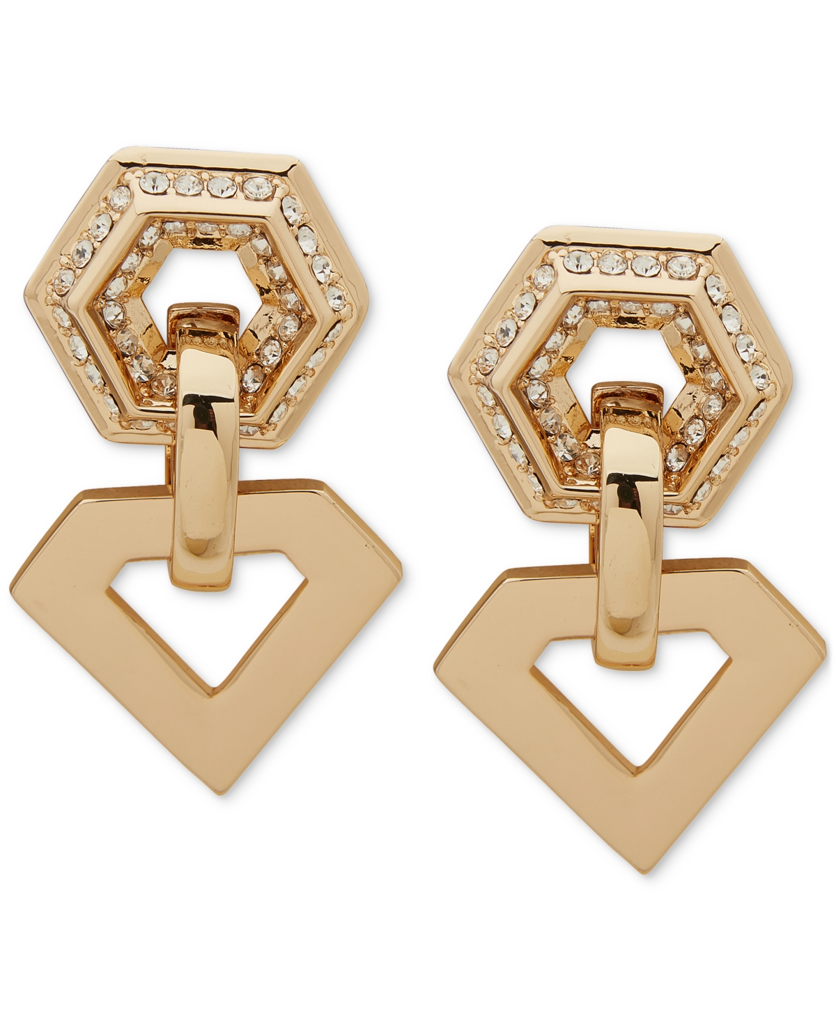 Gold-Tone Pave Hexagon & Triangle Drop Earrings - Clear