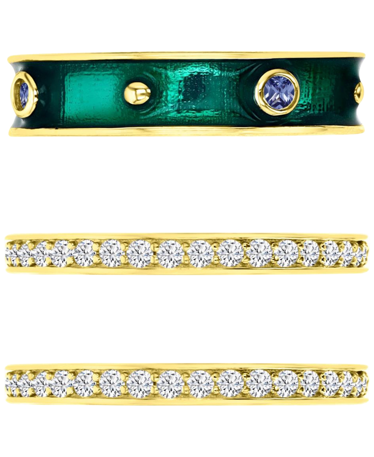 3-Pc. Set Cubic Zirconia & Enamel Stack Rings in 14k Gold-Plated Sterling Silver -Gold