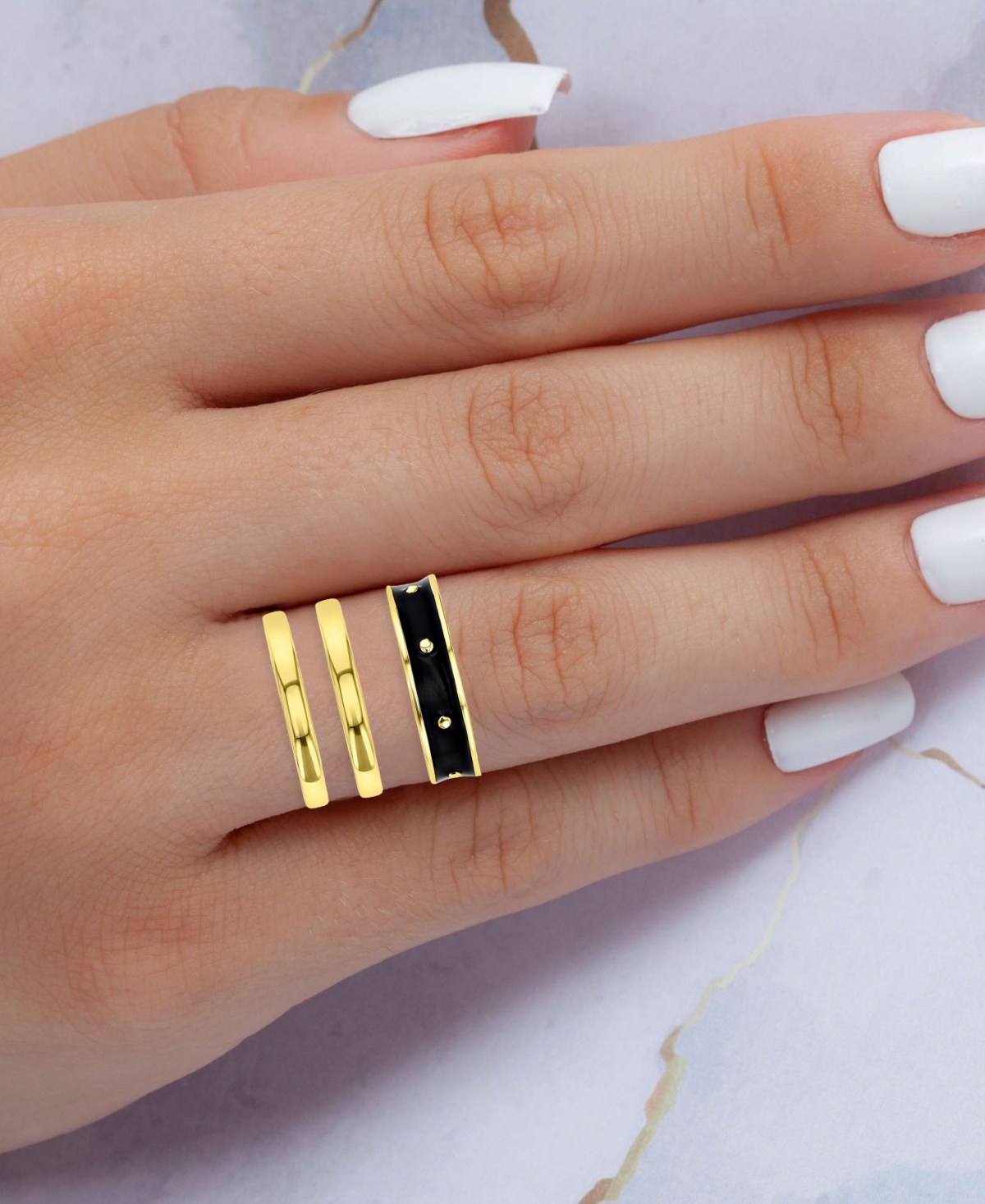 3-Pc. Set Enamel & Polished Stack Rings in 14k Gold-Plated Sterling Silver -Gold