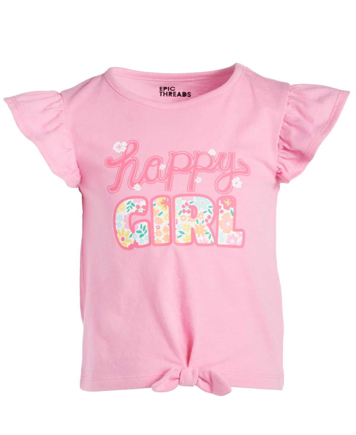 Shop Epic Threads Toddler & Little Girls Happy Girl Graphic Tie-front T-shirt, Created For Macy's In Juicy Pink