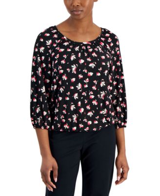 AK Anne Klein - Petite 3/4-Sleeve Floral Peasant Top