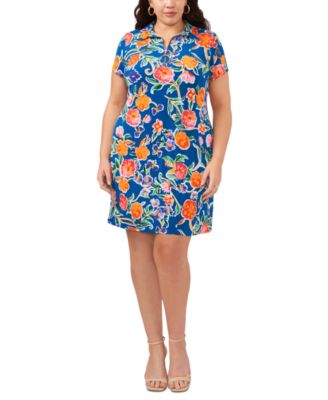 MSK - Plus Size Floral-Print Zip-Front Shift Dress
