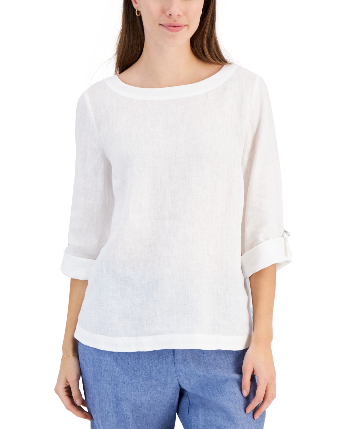 Women's 100% Linen D-Ring Top, Created for Macy's - Bright White