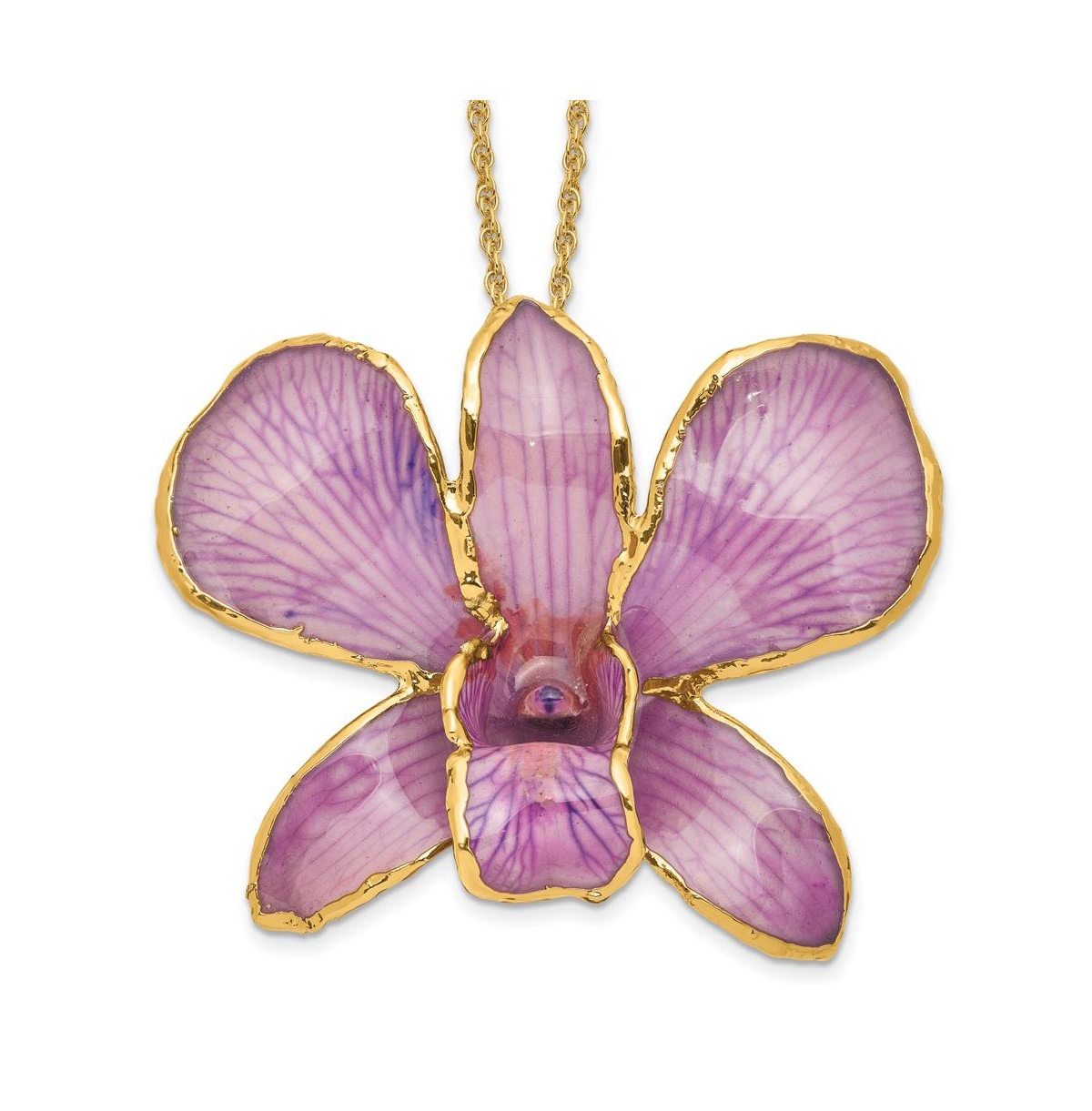 24K Gold-trim Lacquer Dipped Hot Lavender Dendrobium Orchid Necklace - Open Miscellaneous
