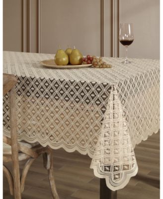 Alona Lace Fabric Table Cloth for Round Tables, Wrinkle Resistant Tablecloth, Patterned Scalloped