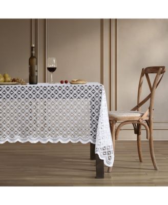Alona Lace Fabric Table Cloth for Round Tables, Wrinkle Resistant Tablecloth, Patterned Scalloped