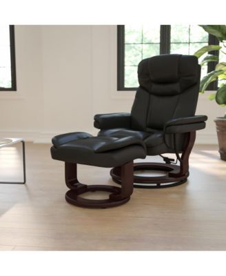 Multi-Position Recliner Chair & Curved Ottoman with Swivel Wood Base