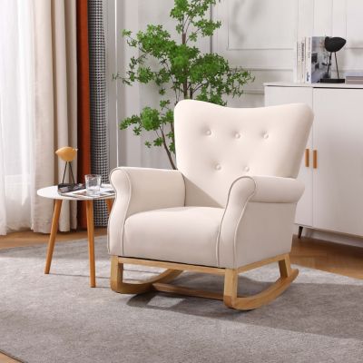  Modern Nursery Rocking Chair with High Back and Comfort Padded Seat