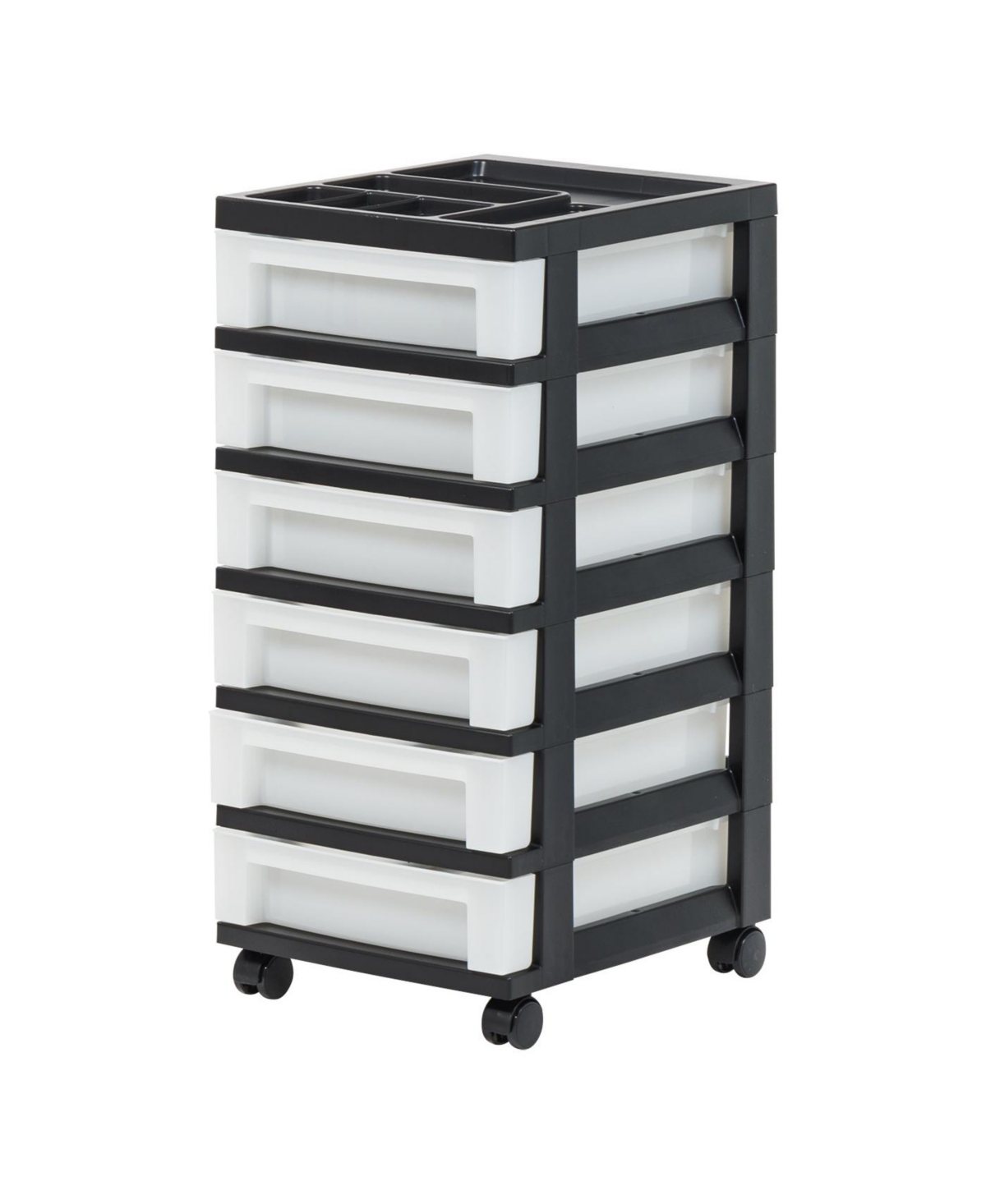 6-Drawer Storage Cart with Organizer Top, Black - Black