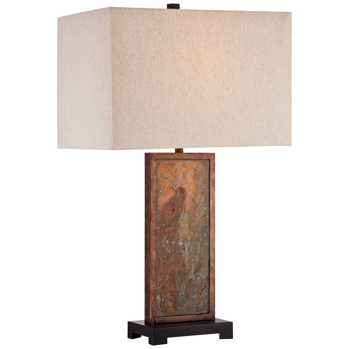 Yukon Industrial Rustic Table Lamp Tall Natural Slate Stone Beige Rectangular Box Shade for Bedroom Living Room House Bedside Nightstand Home Offi