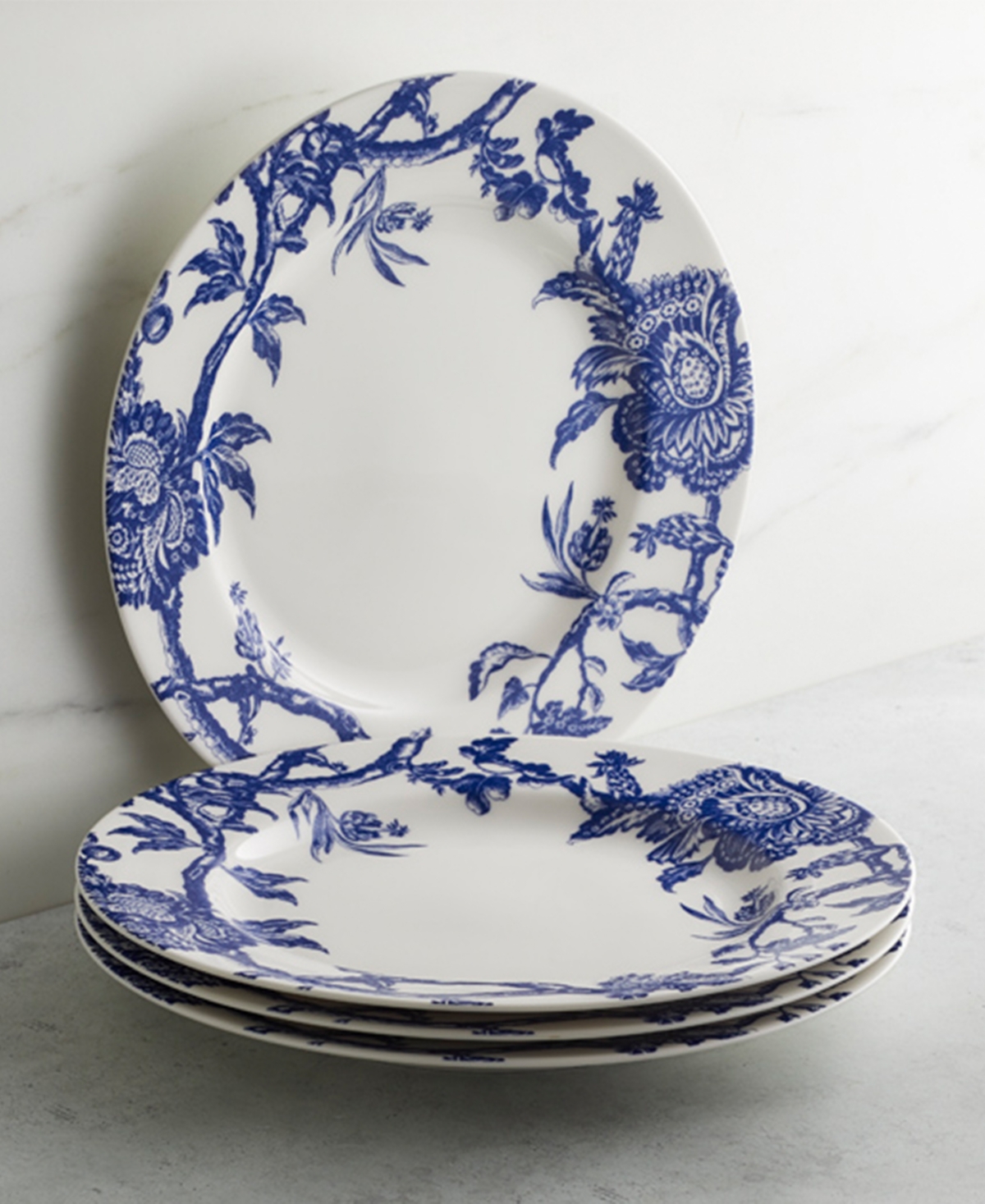 Arcadia Rimmed Dinner Plate, Set of 4 - Blue on White