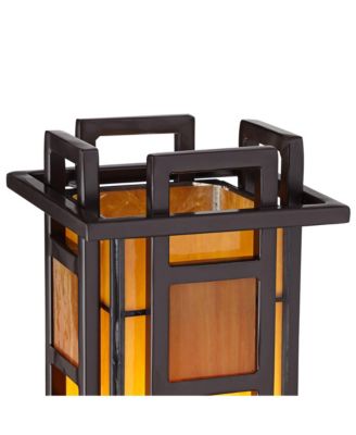 Prairie Mission Accent Table Lamp 20" High Bronze Geometric Metal Amber Stained Glass for Bedroom Living Room Bedside Nightstand