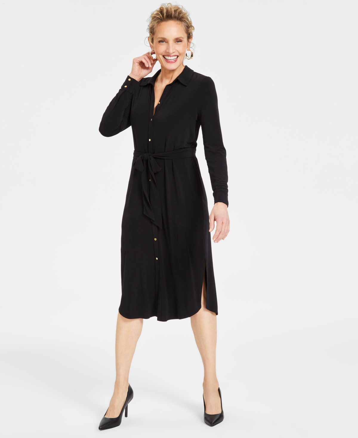 Shop Inc International Concepts Collared Shirt Dress, Created For Macy's In Deep Black