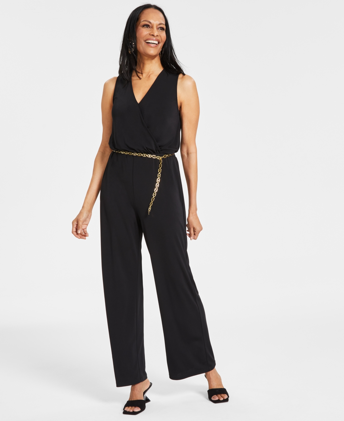Inc International Concepts Women's Chain-belt Jumpsuit, Created For Macy's In Deep Black