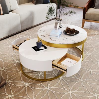 1Pc Round MDF Nesting Storage Coffee Table Set