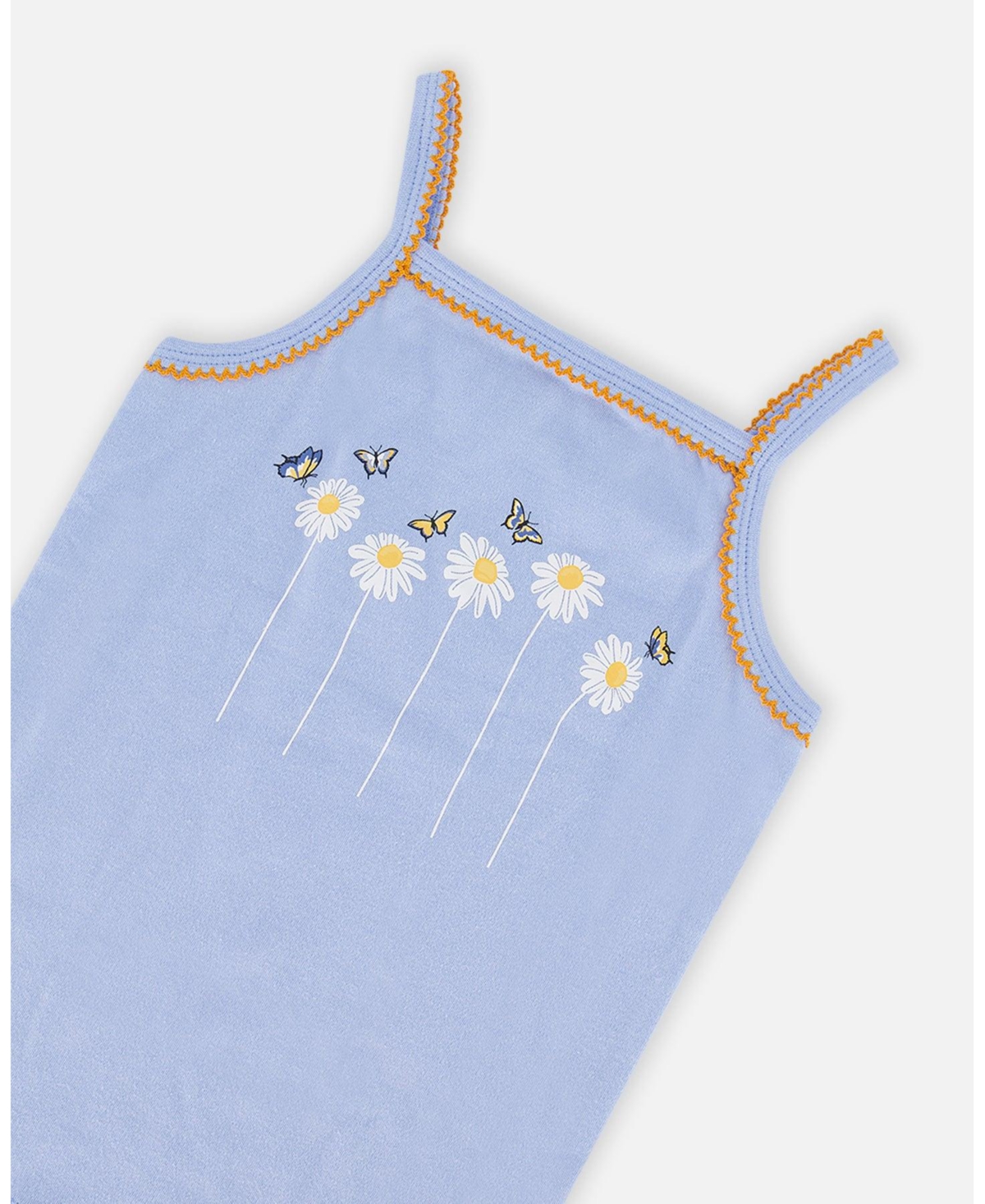 Girl Organic Cotton Two Piece Pajama Set- Toddler Child - Baby blue printed daisies