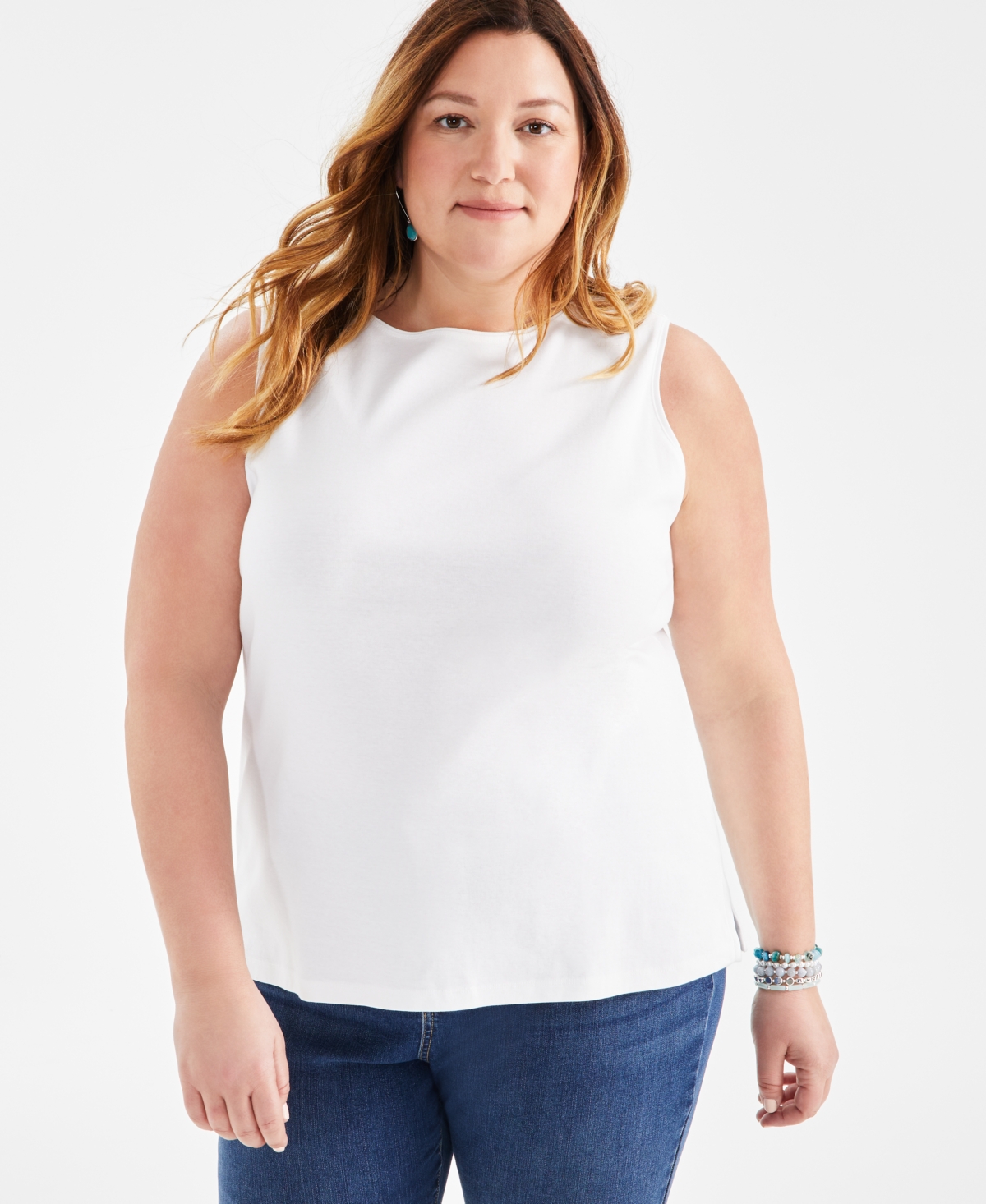 Shop Style & Co Plus Size Boat-neck Knit Tank Top, Created For Macy's In Bright White