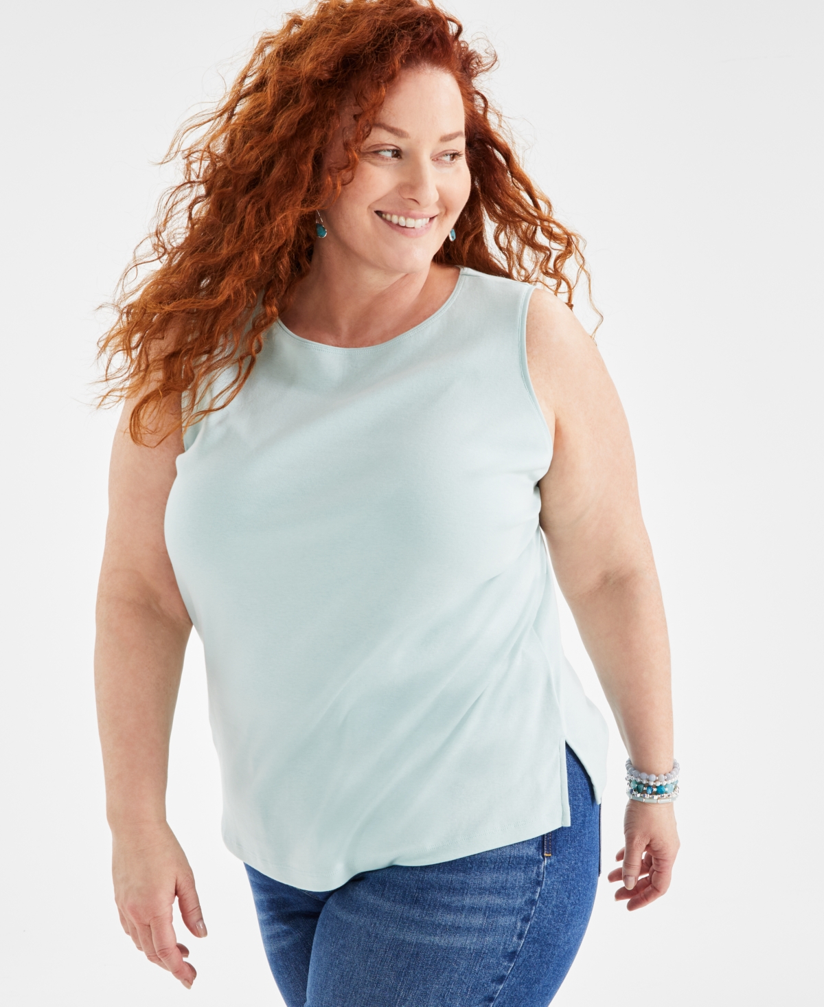 Shop Style & Co Plus Size Boat-neck Knit Tank Top, Created For Macy's In Harbor Gray