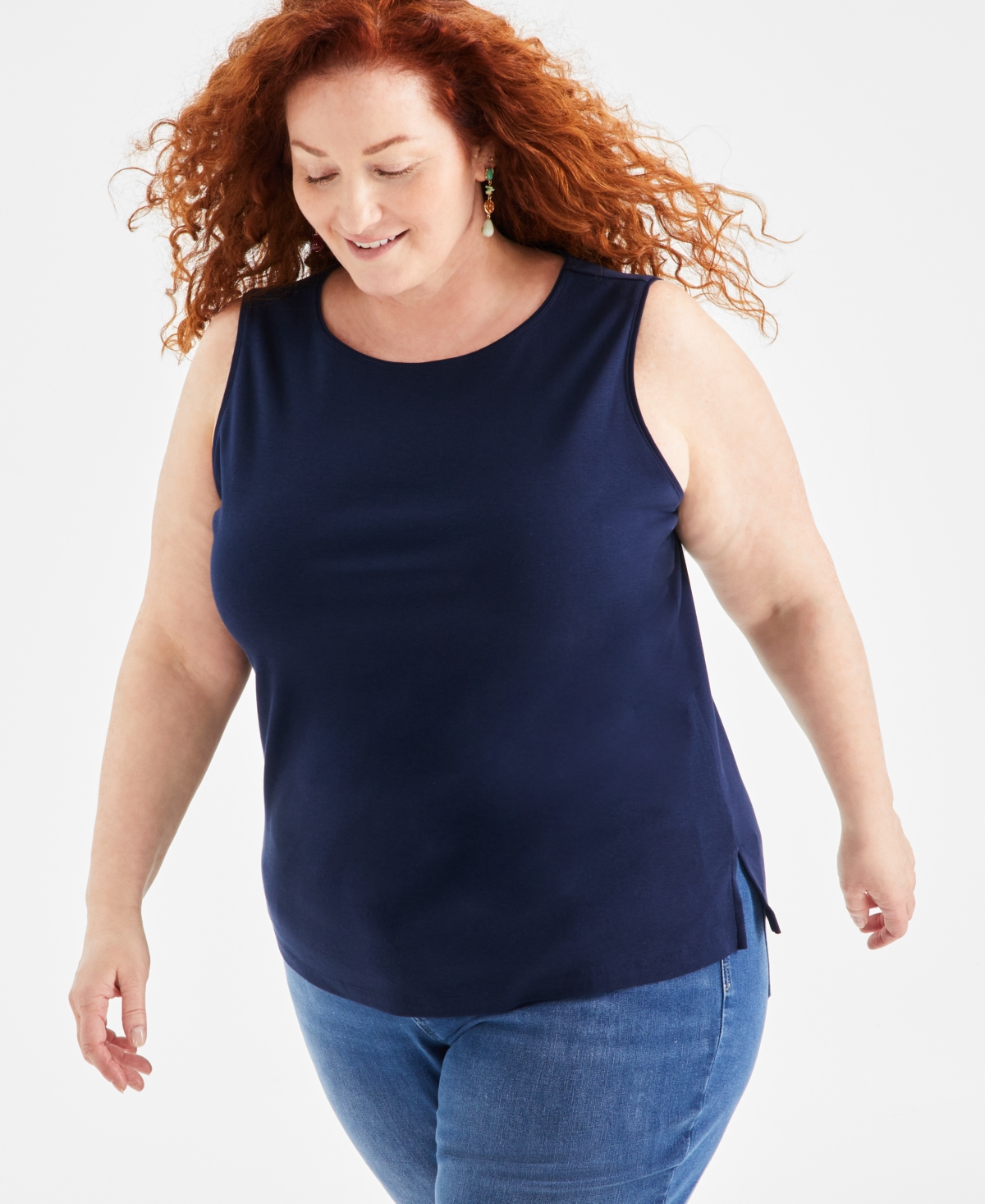 Shop Style & Co Plus Size Boat-neck Knit Tank Top, Created For Macy's In Industrial Blue