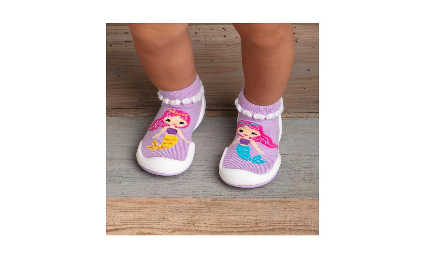Обувь Komuello First Walk Sock Shoes Mermaid Sisters для девочек-малышей, цвет: Яркий фиолетовый — фото 3