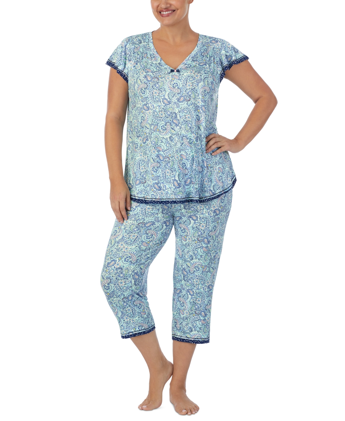 Ellen Tracy Plus Size 2-pc. Cropped Pajamas Set In Mint Paisley