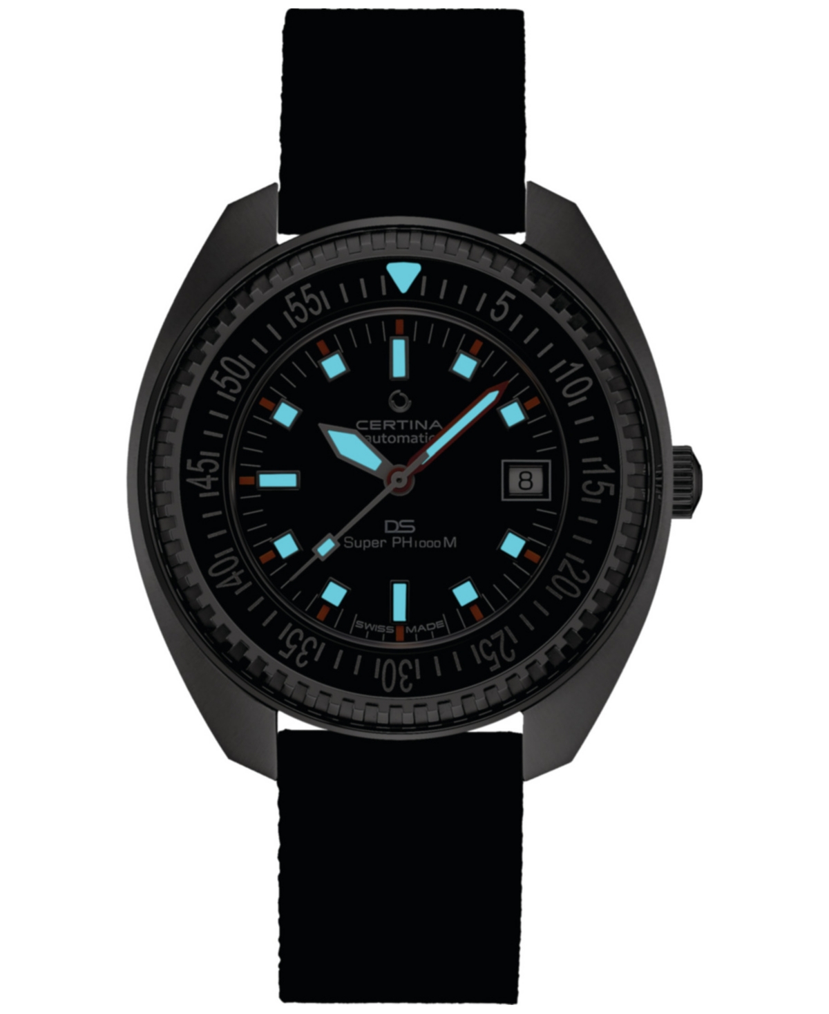 Men's Swiss Automatic Ds PH1000M Powermatic 80 Black Synthetic Strap Watch 44mm - Black