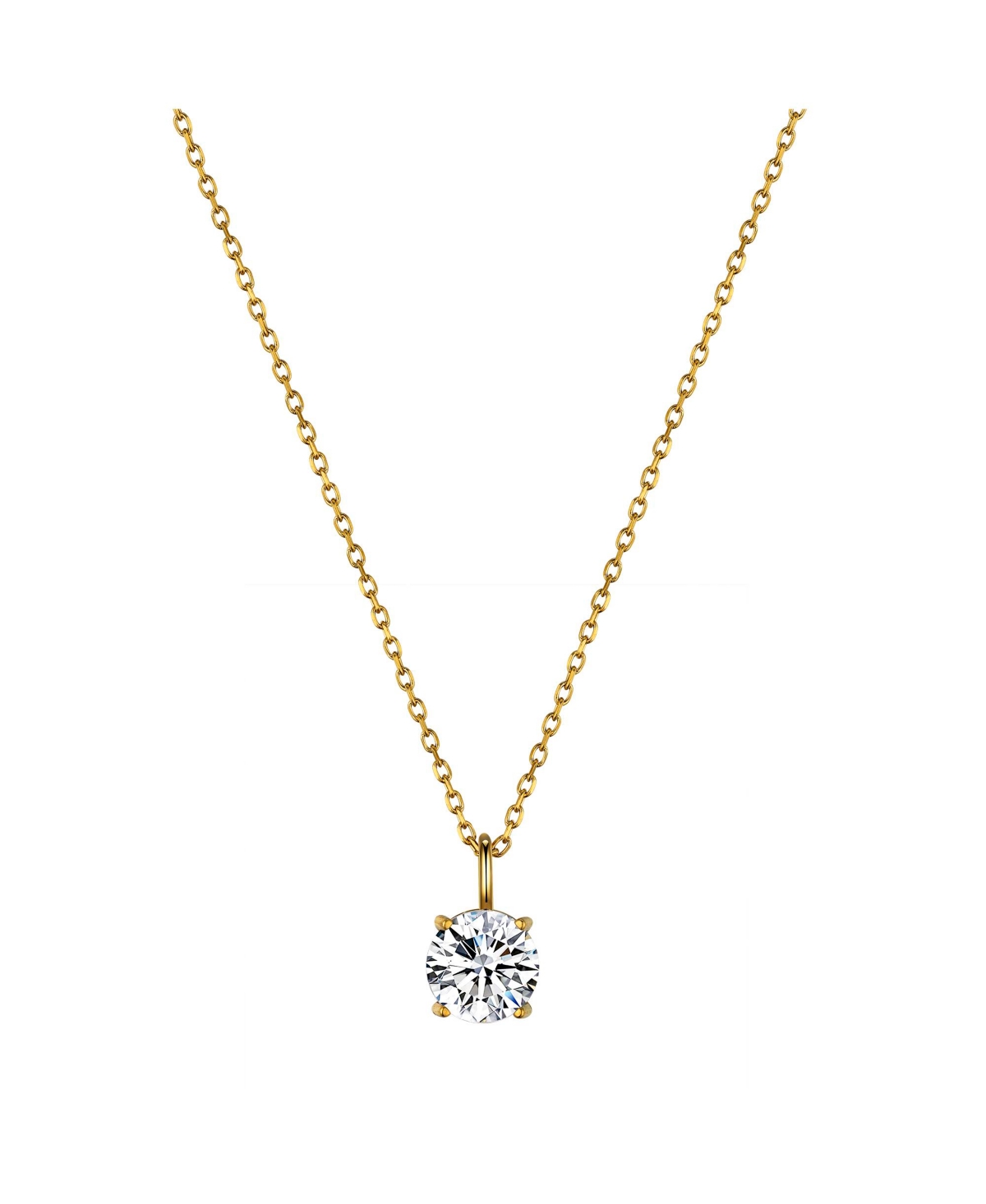 Modasport Clear Cubic Zirconia Round Pendant Necklace In Gold