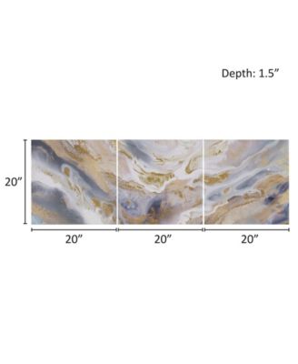 Madison Park Shimmering Symphony Glitter and Gold-Tone Foil Abstract Triptych 3-Pc Canvas Wall Art Set