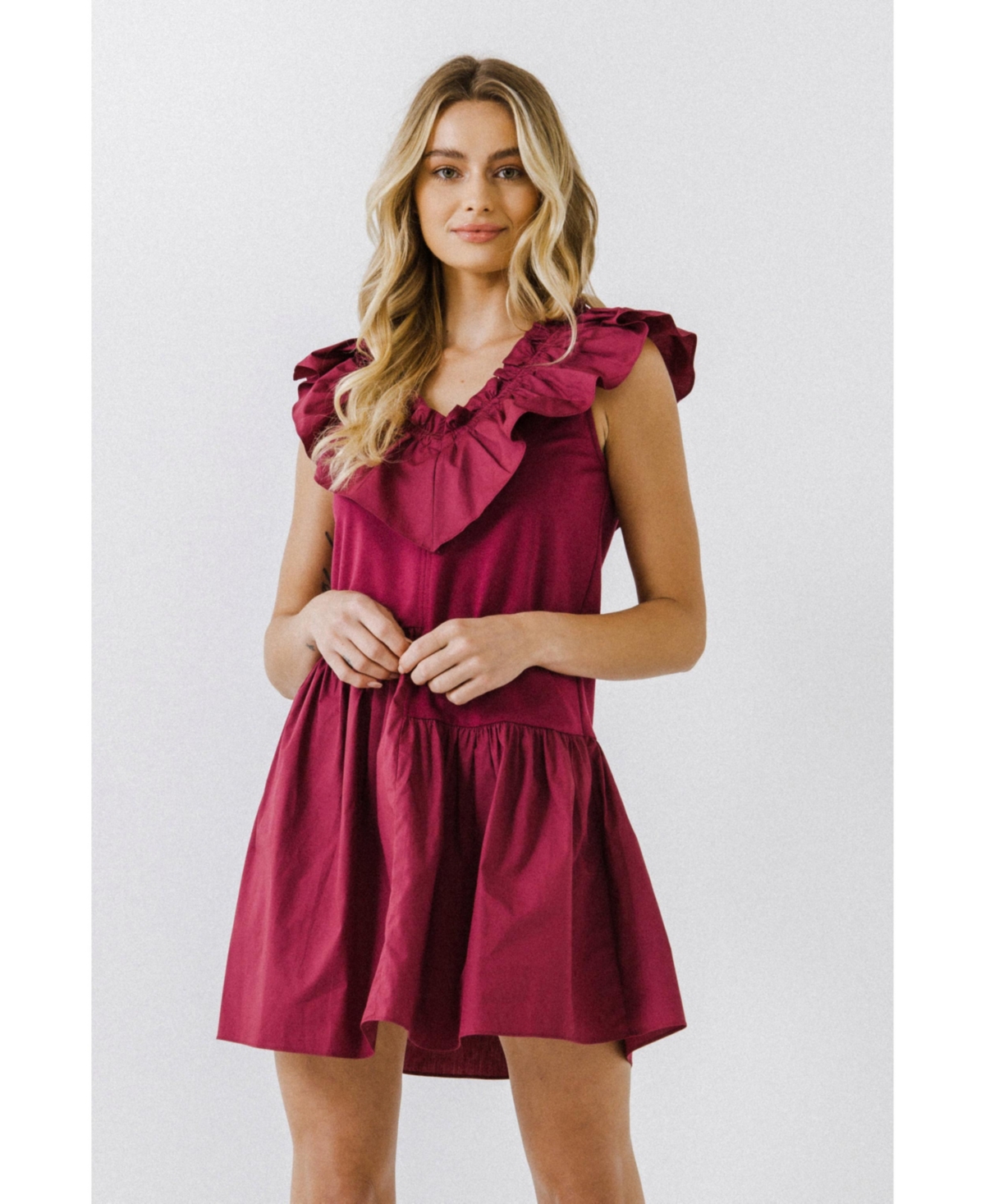 Women's Mixed Media Ruffle Detail Dress