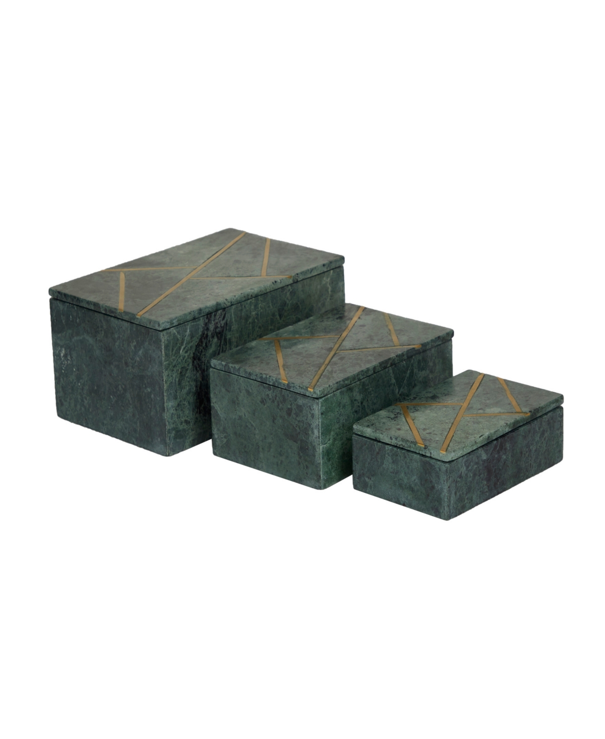 Shop Rosemary Lane Real Marble Box With Gold-tone Linear Lines Set Of 3 In Green