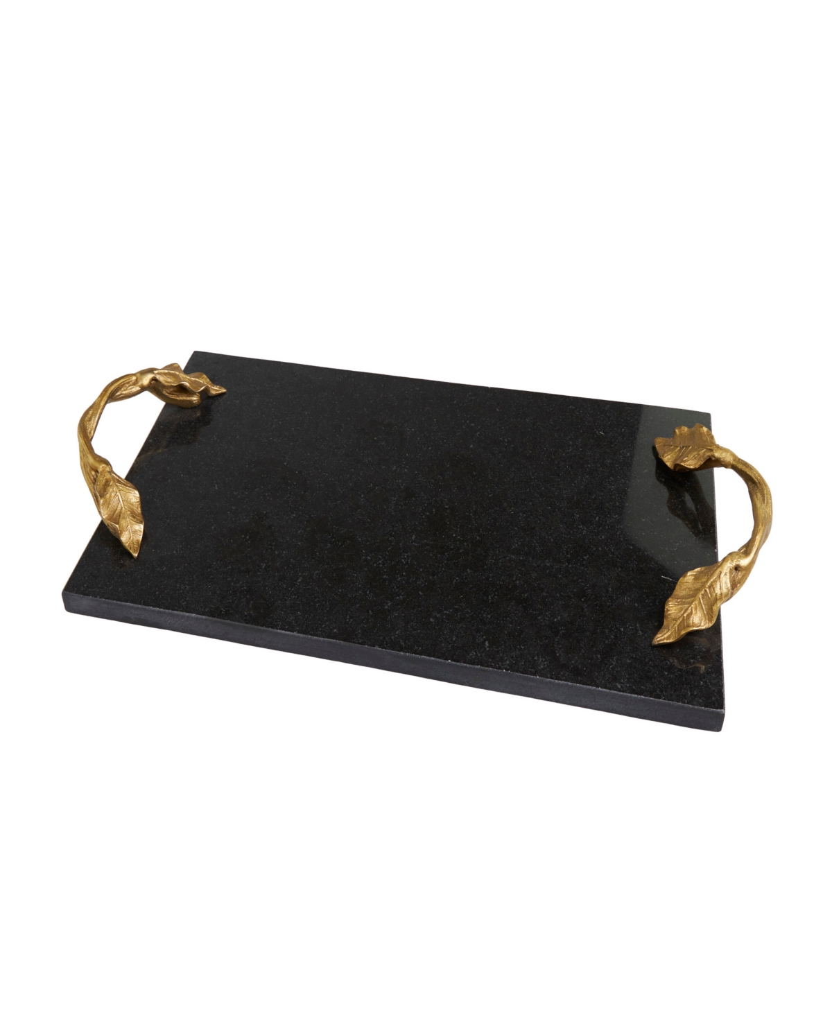 Rosemary Lane Marble Rectangle Tray With Gold-tone Leaf Handles, 21" X 10" X 2" In Black