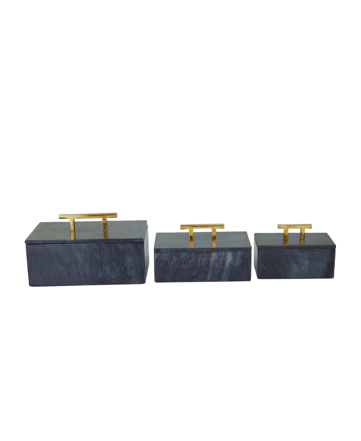 Shop Rosemary Lane Real Marble Box With Gold-tone Handle Set Of 3 In Black