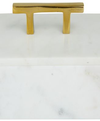 Real Marble Box with Gold-Tone Handle Set of 3 - 12", 10", 8" W