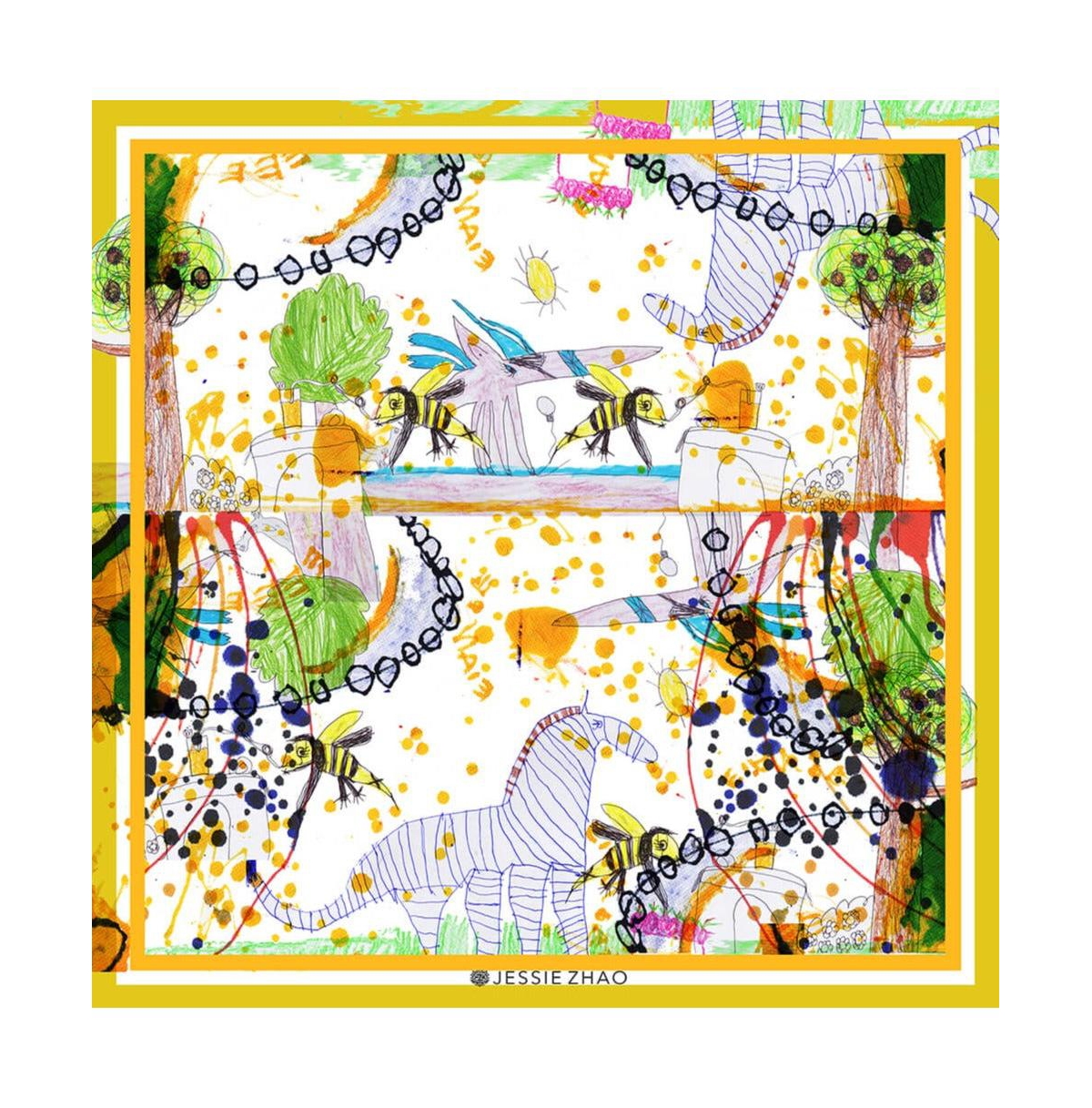 Silk Scarf of Wonderful World: Once Upon A Time - Yellow and white