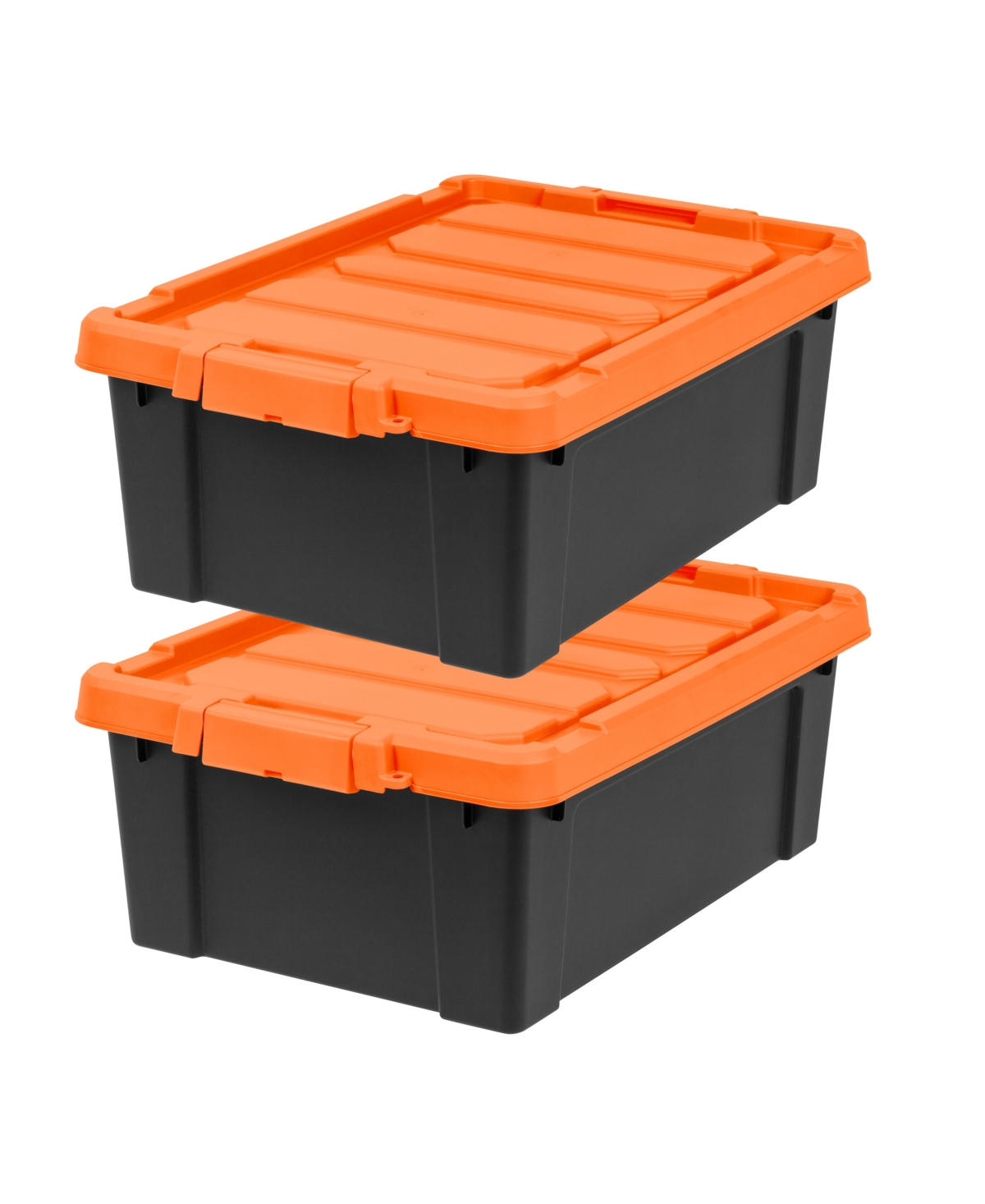 11 Gallon Heavy-Duty Plastic Storage Bins, Store-It-All Container Totes with Durable Lid and Secure Latching Buckles, Black/Orange, 2 Pack - Orange