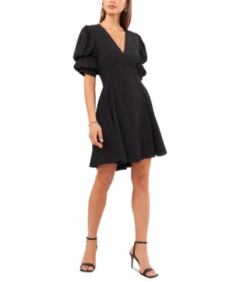 Women's V-Neck Tiered Bubble Puff Sleeve Mini Dress