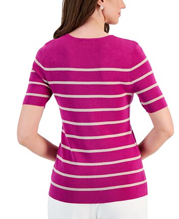 Saodimallsu Womens Short Sleeve Sweaters Tops Summer Ruffle Striped Loose  Crew Neck Lightweight Soft Shirts Knit Sweater : : Clothing, Shoes