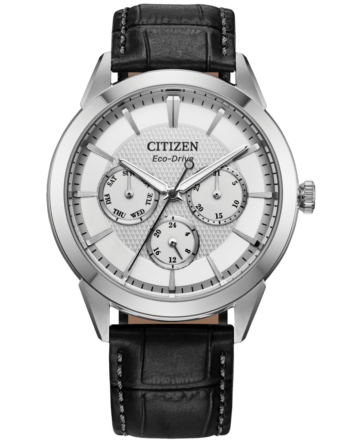 Citizen Eco-drive Men's Rolan Grey Leather Strap Watch 40mm In Silver/black