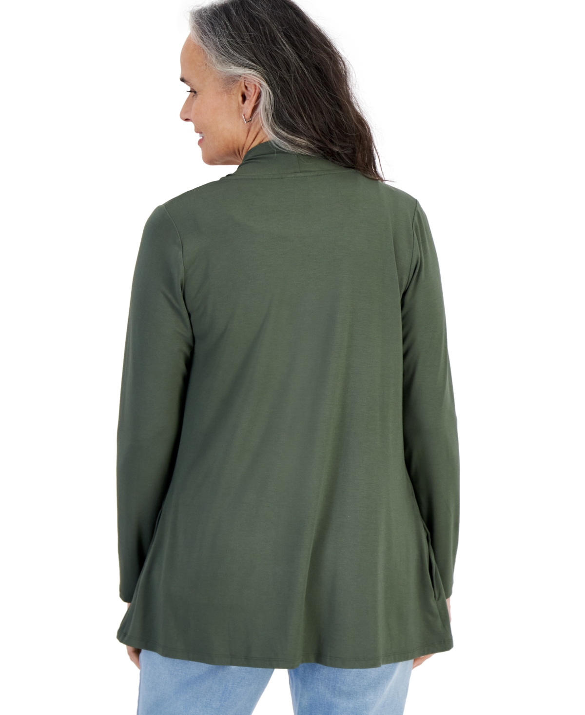 Style & Co Petite Solid Open-front Cardigan, Exclusively At Macy's In Green