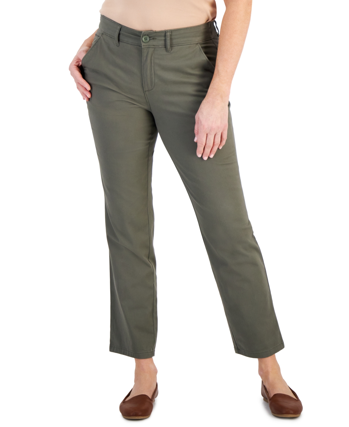 Shop Style & Co Women's Mid-rise Straight Leg Chino Pants, Created For Macy's In Olive