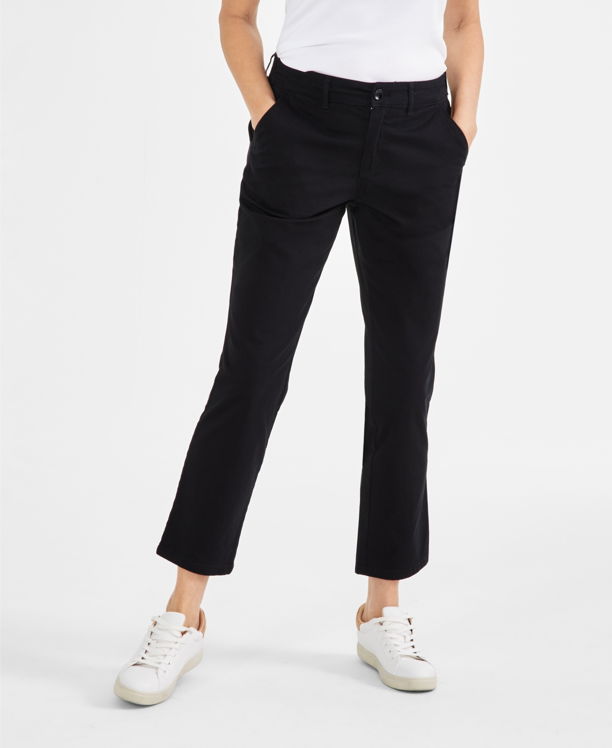 Shop Style & Co Women's Mid-rise Straight Leg Chino Pants, Created For Macy's In Deep Black