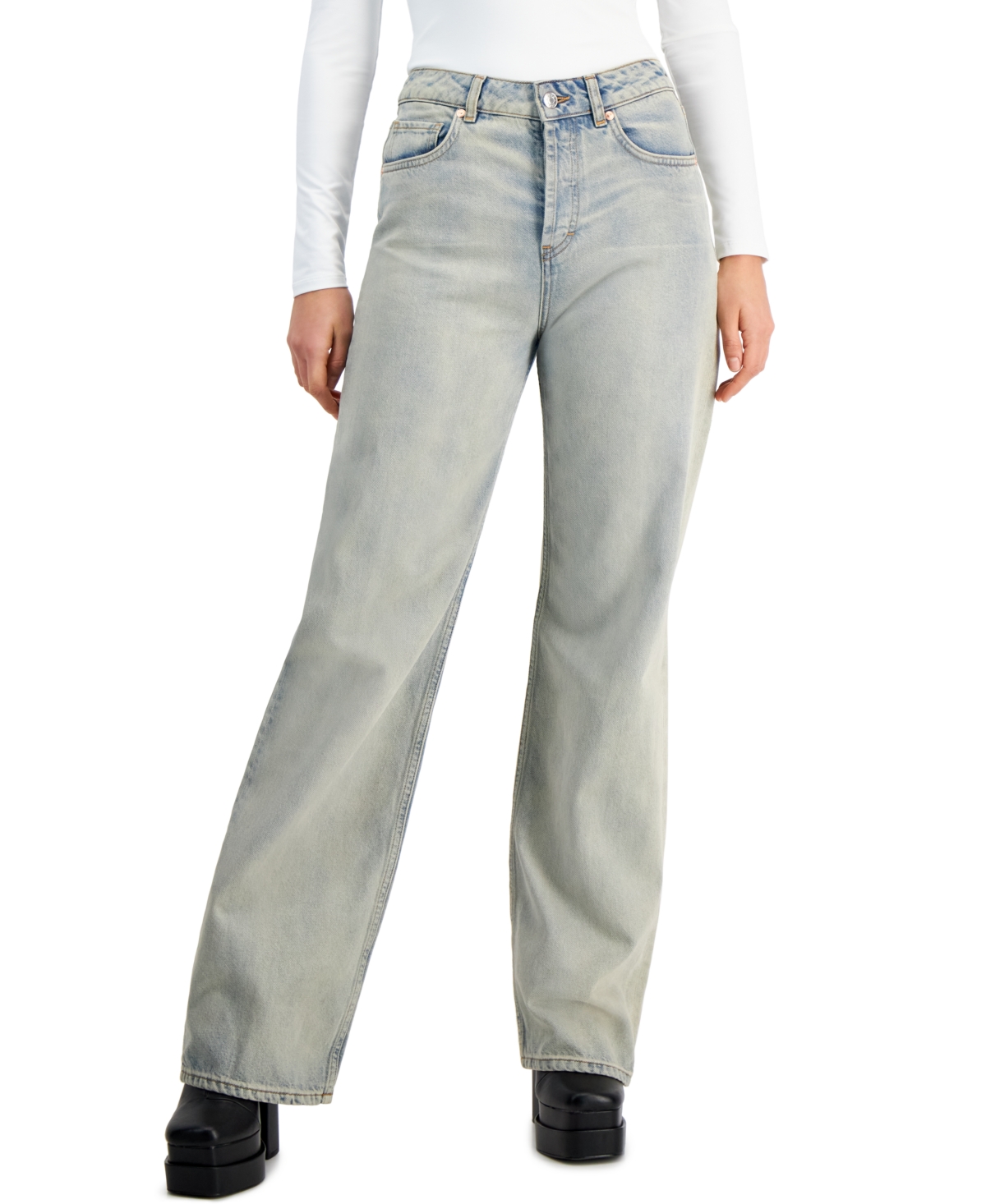 Hugo Women's Cotton High-rise Wide-leg Jeans In Turquoise,aqua