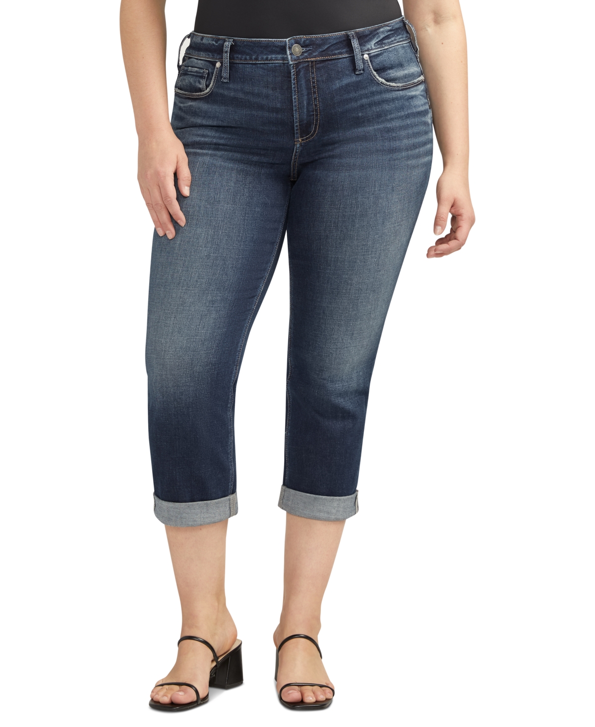 Shop Silver Jeans Co. Plus Size Suki Luxe Stretch Mid Rise Curvy Fit Capri In Indigo