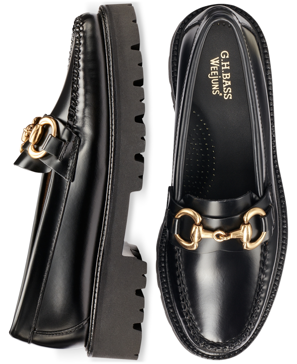 Shop Gh Bass Women's Weejuns Lianna Bit-ornament Lug-sole Loafers In Black