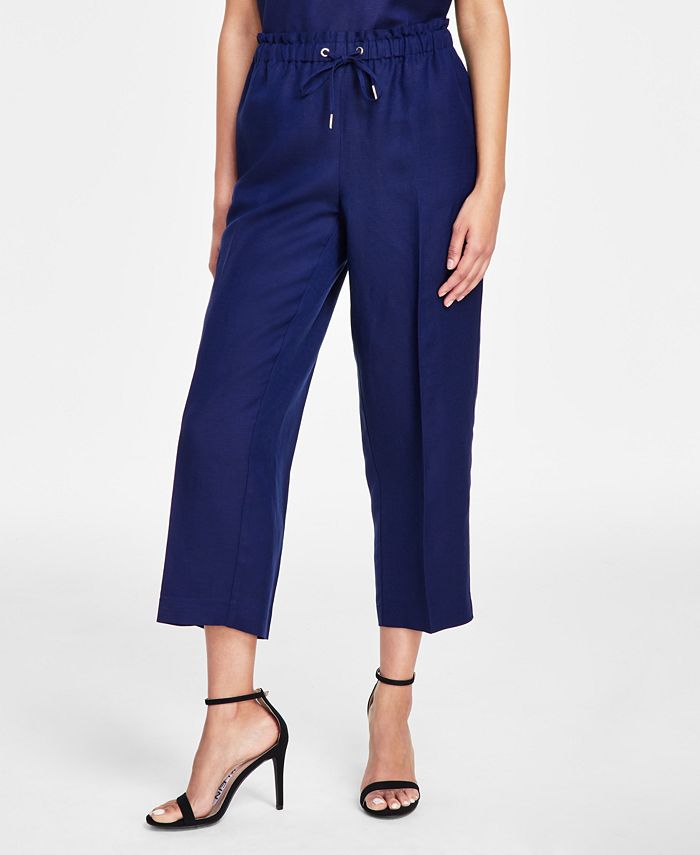 Anne Klein Women s Linen Blend Mid Rise Drawstring Waist Crop Pants Macy s