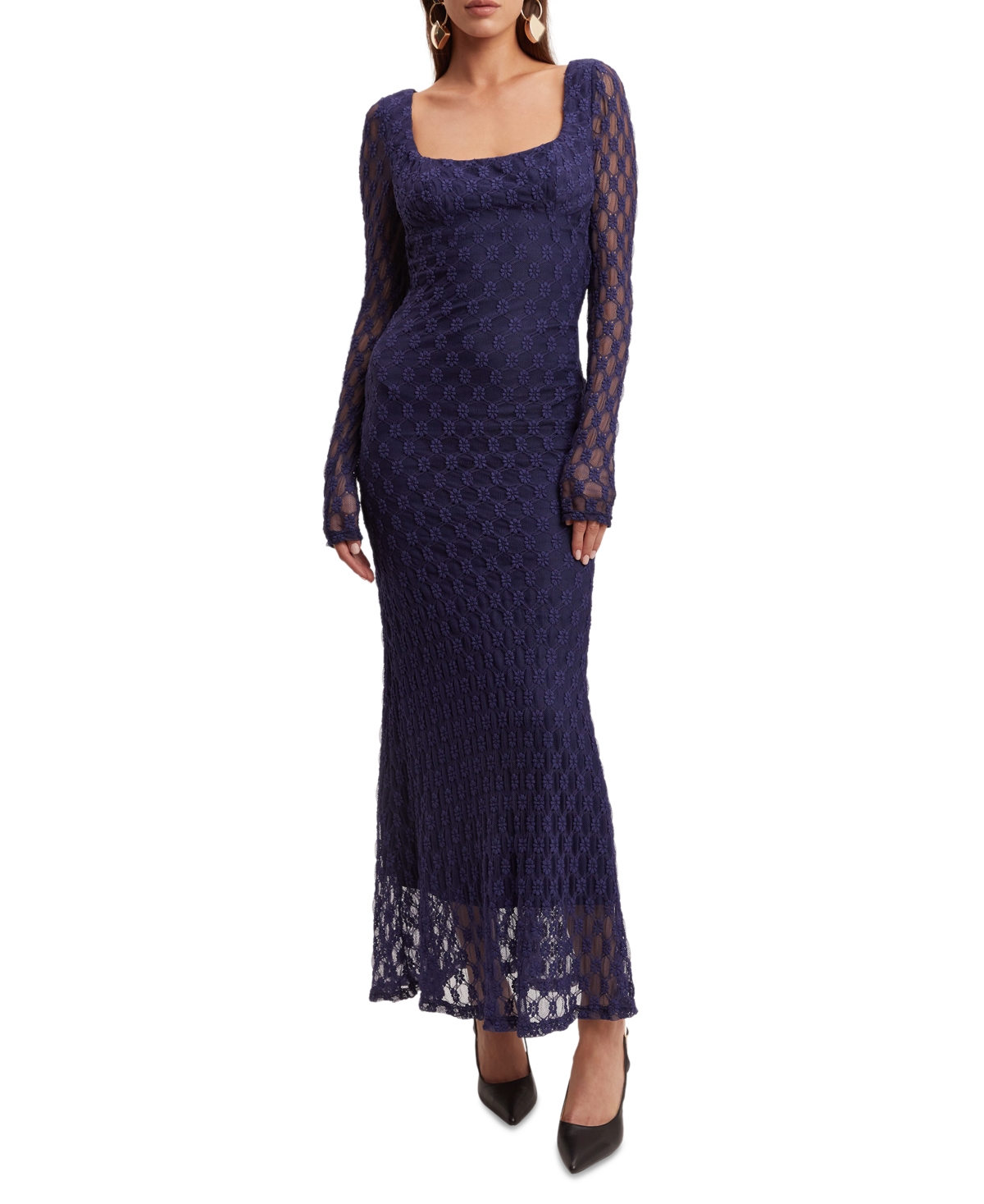 Women's Adoni Lace Long-Sleeve Midi Dress - Navy