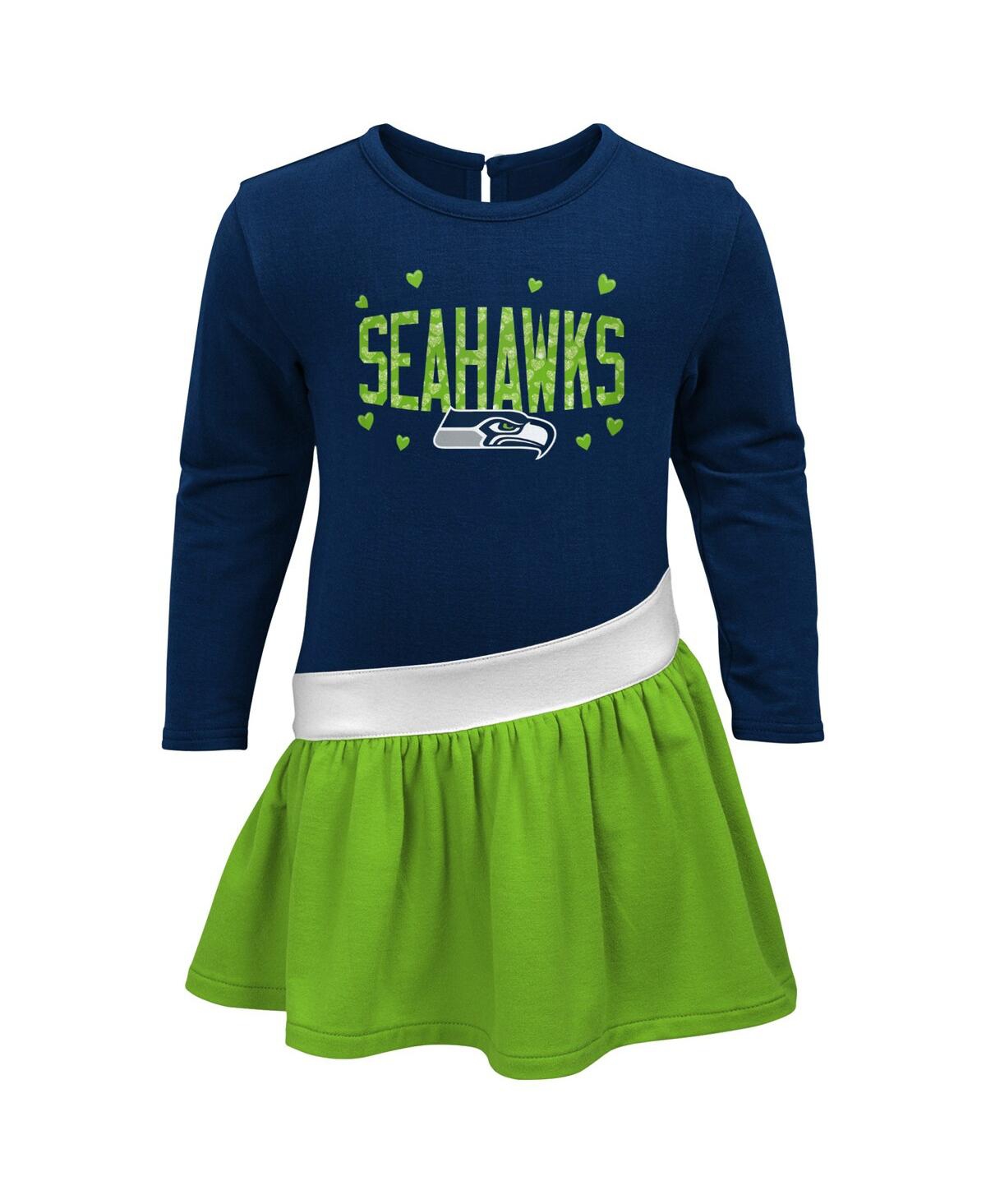 Shop Outerstuff Girls Preschool Navy, Neon Green Seattle Seahawks Heart To Heart Jersey Dress In Navy,neon Green