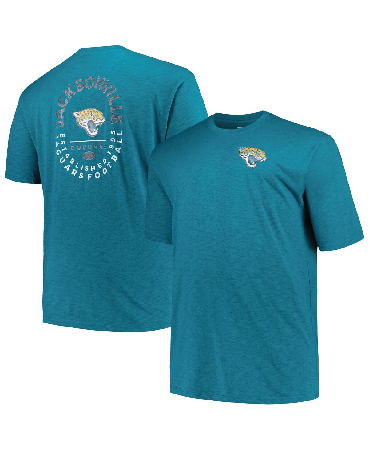 Profile Men's  Teal Distressed Jacksonville Jaguars Big And Tall Two-hit Throwback T-shirt