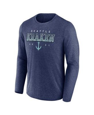 Men's Heather Deep Sea Blue Seattle Kraken Long Sleeve T-shirt