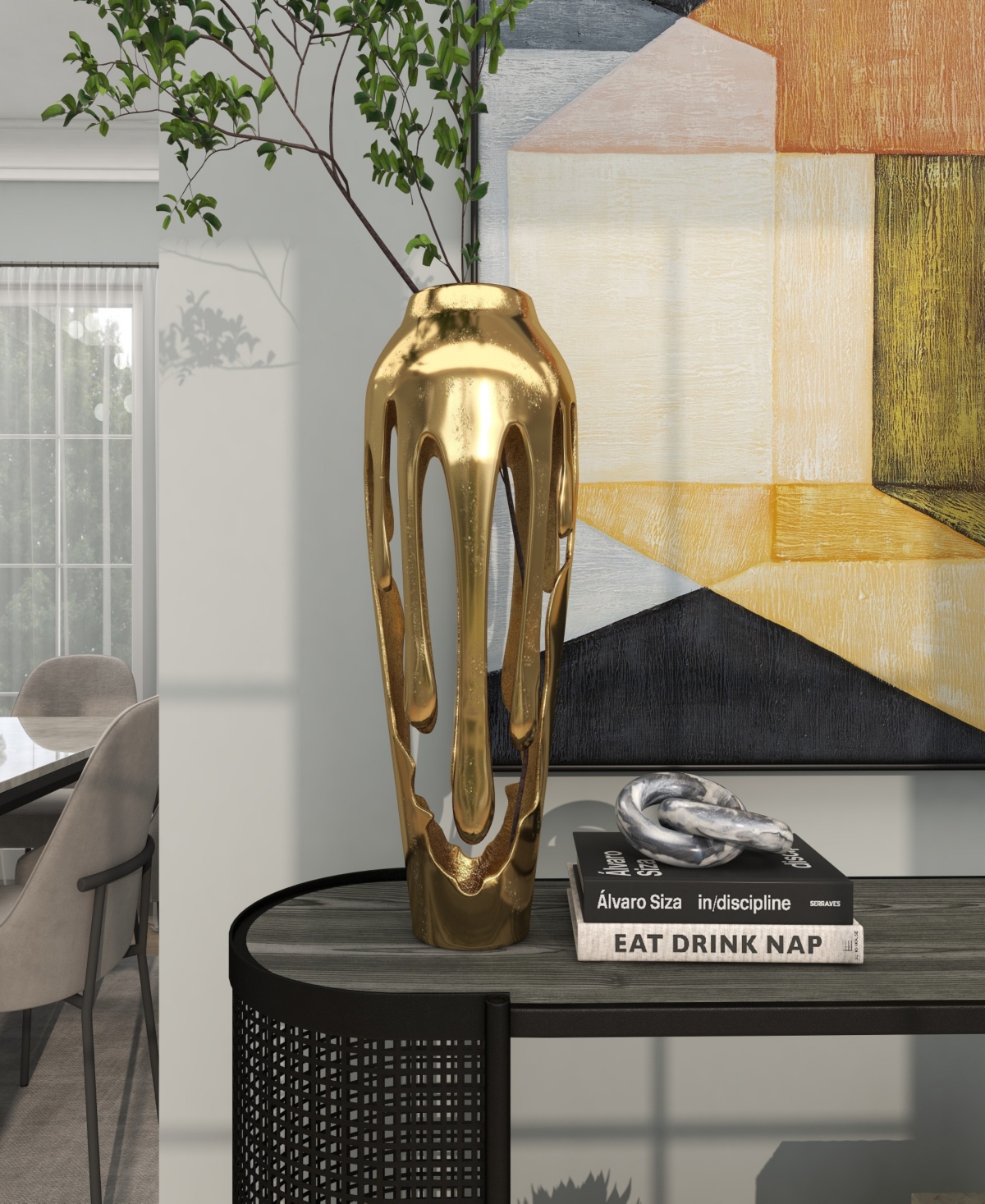 Shop Rosemary Lane Aluminum Drip Vase With Melting Designed Body, 8" X 8" X 19" In Gold